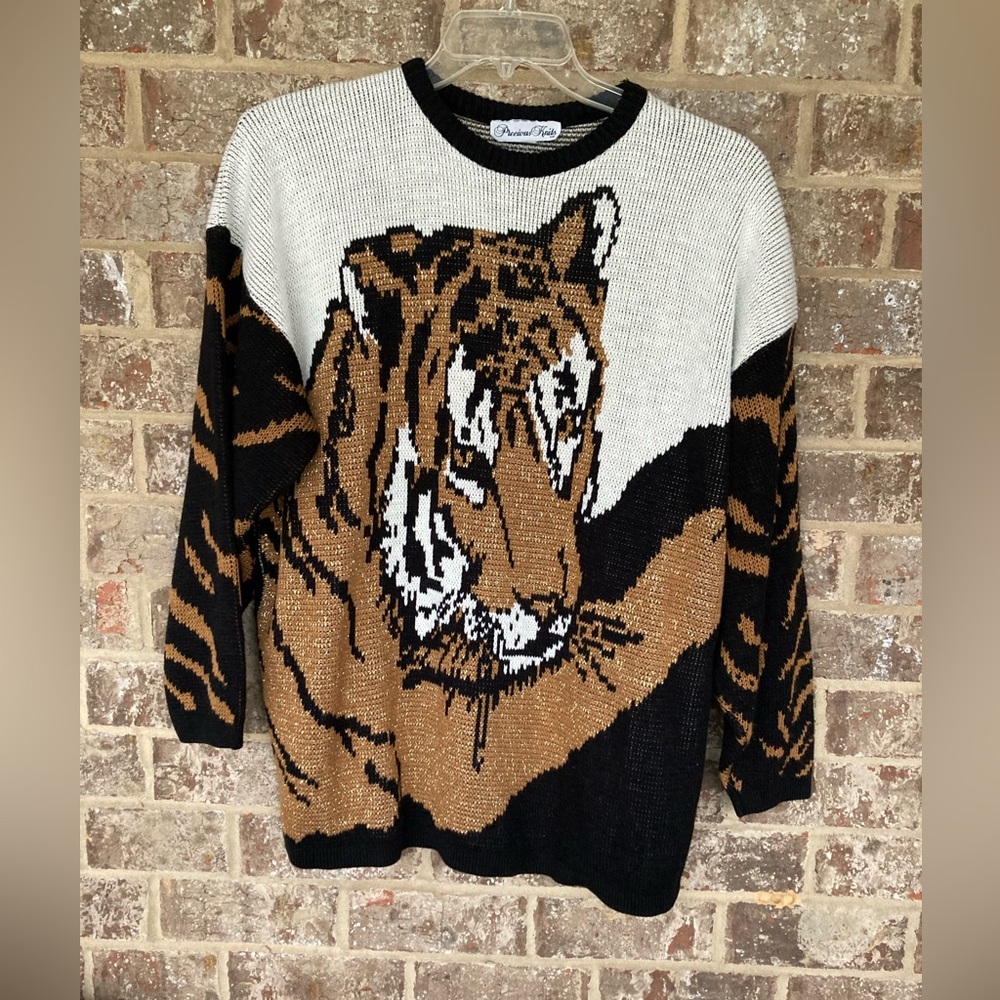 Vintage Precious Knits Metallic Tiger Sweater One Size